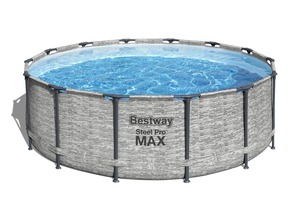 Bestway Steel Pro MAX Frame Pool, Stahl / PVC, Ø 4.27 x 1.22 m, mit Filterpumpe, Steinwand-Optik (Cremegrau), 15232 L