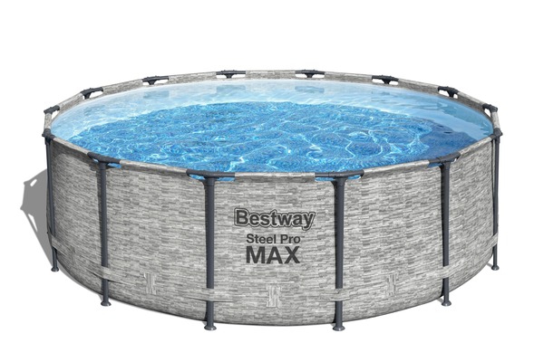 Bild 1 von Bestway Steel Pro MAX Frame Pool, Stahl / PVC, Ø 4.27 x 1.22 m, mit Filterpumpe, Steinwand-Optik (Cremegrau), 15232 L