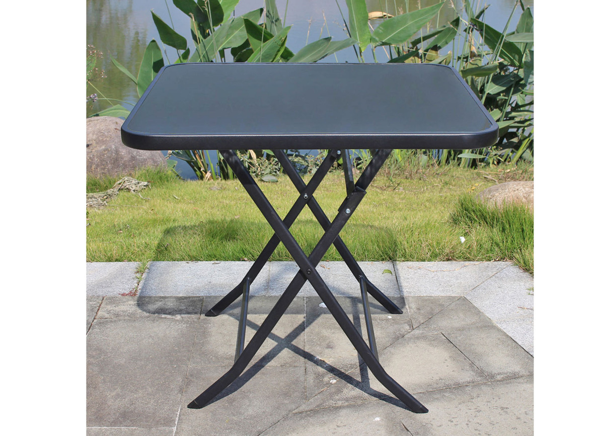 Bild 1 von Balkontisch mit Glasplatte 70x70x70cm Schwarz