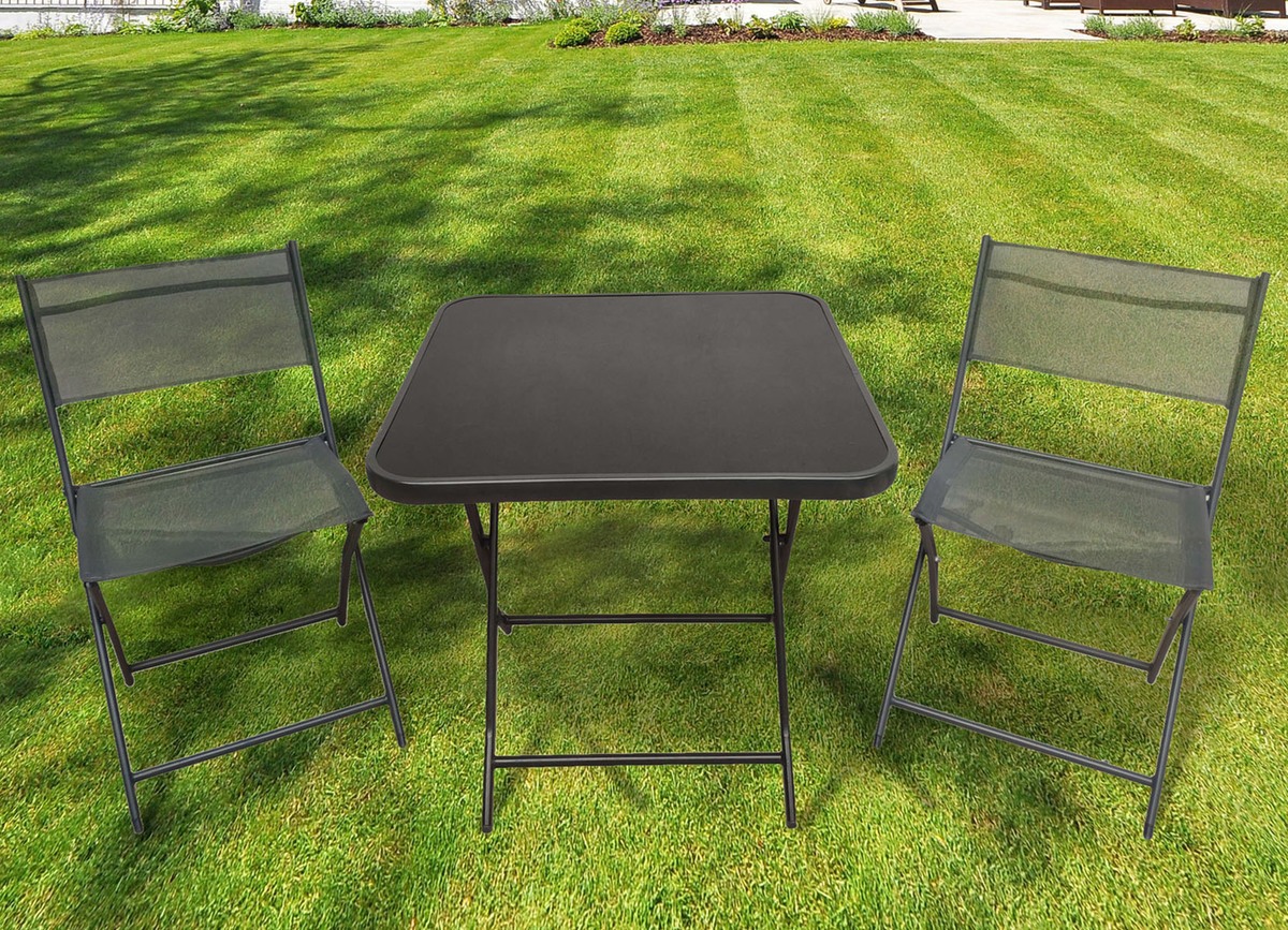 Bild 3 von Balkontisch mit Glasplatte 70x70x70cm Schwarz