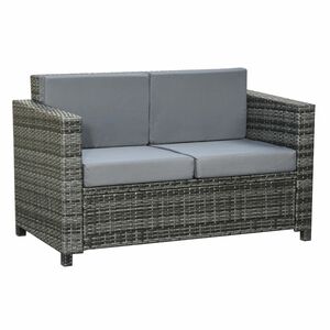 Outsunny Poly-Rattan Sofa mit Kissen 2-Sitzer Garten Grau 130 x 70 x 80 cm