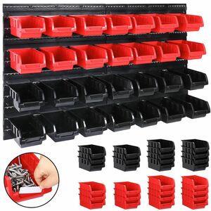 Deuba® Stapelbox Wandregal mit Werkzeughalter 43 tlg  54 x 47,5 x 1,8cm schwarz / rot