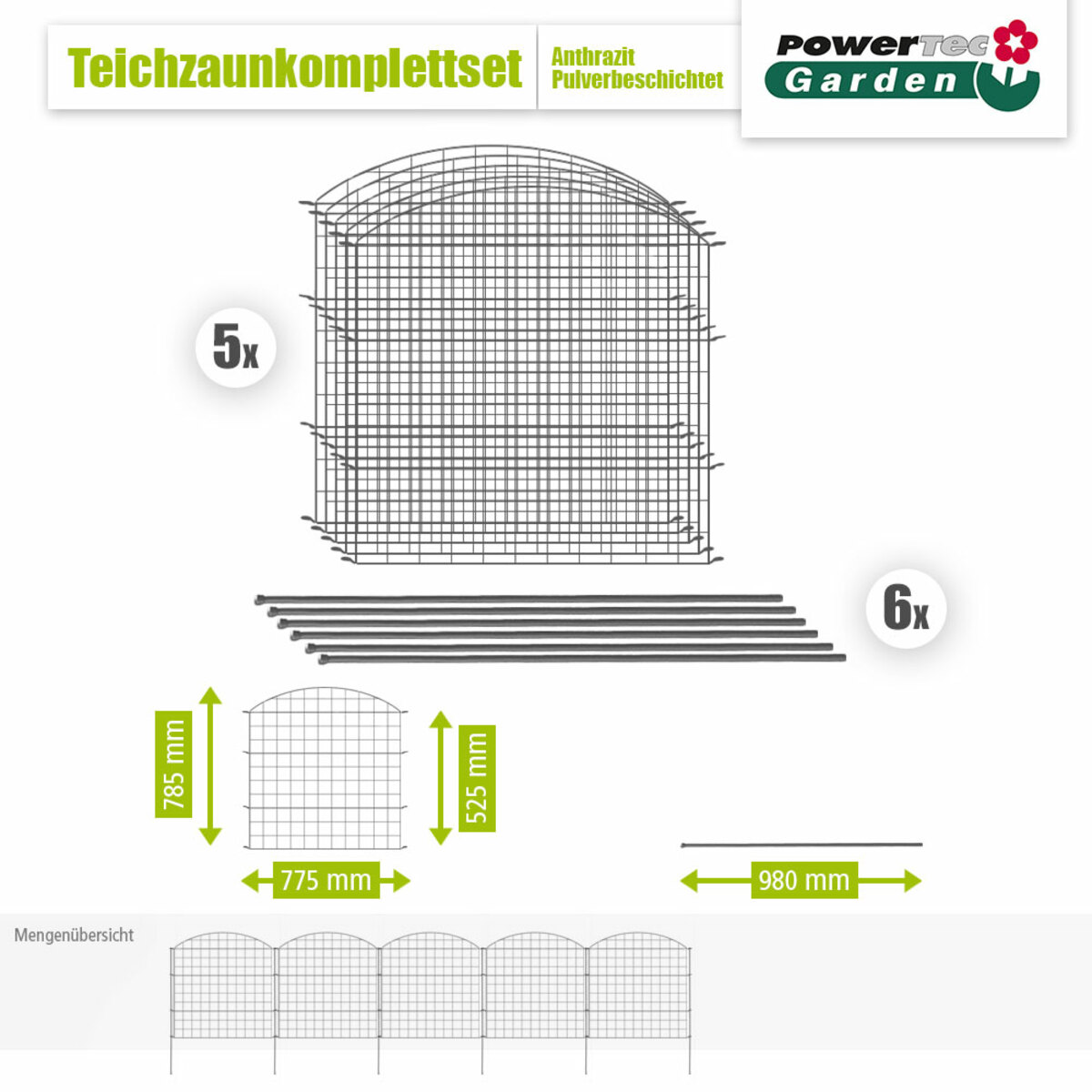 Bild 3 von Powertec Garden Teichzaun Oberbogen, Anthrazit
