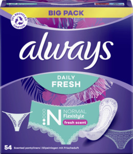 Always Daily Fresh Slipeinlagen Flexistyle Normal mit Frischeduft Big Pack