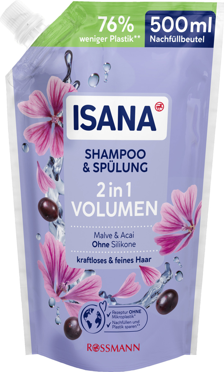 Bild 1 von ISANA Shampoo & Spülung 2in1 Volumen Nachfüllbeutel