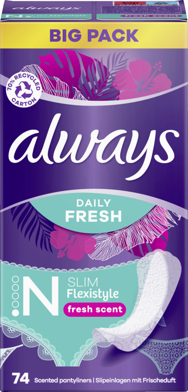 Bild 1 von Always Daily Fresh Flexistyle Slipeinlagen Slim mit Frischeduft Big Pack