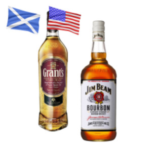 Jim Beam Whiskey, Southern Comfort,  Johnnie Walker Red Label, Kilbeggan Finest Whiskey, William Grant's Triple