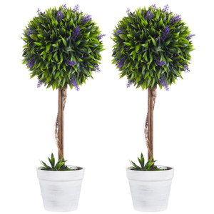 HOMCOM Kunstpflanze Lavendel 2er-Set Künstliche Pflanzen, 60 cm Zimmerpflanze im Topf, Kunstbaum mit Kunstmoos für Indoor, Outdoor
