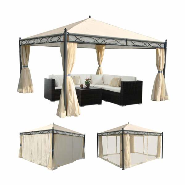 Bild 1 von Pergola Calpe, Garten Pavillon, stabiles 7cm-Gestell mit Seitenwand + Moskitonetz ~ creme 4x4m