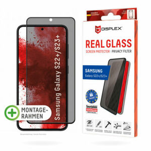 DISPLEX Privacy Fullcover Panzerglas (10H) f. Samsung S23 Plus, Eco-Montagerahmen, Privacy Filter, Tempered Glas, kratzer-resistente Glasschutzfolie,