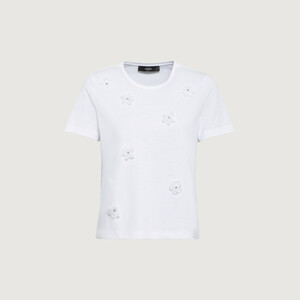 Kurzes T-Shirt aus Baumwolle-Interlock-Jersey mit 3D-Organza-Blüten