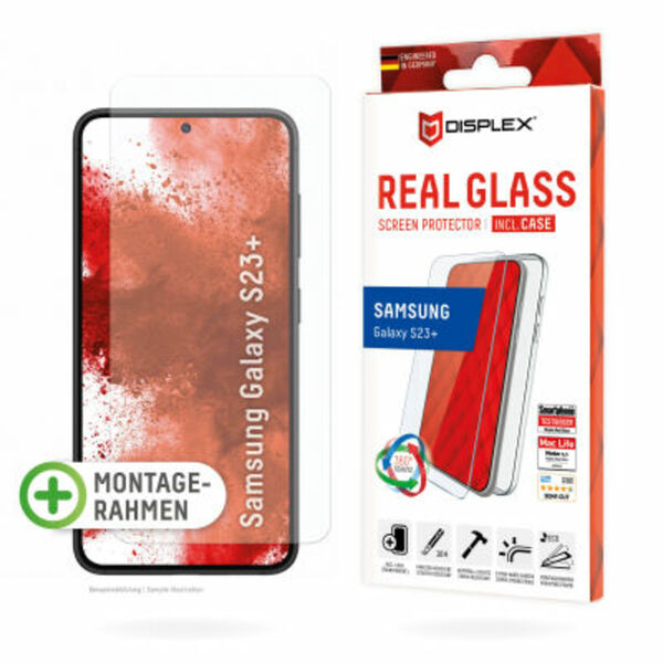 Bild 1 von DISPLEX Panzerglas (10H) + Schutzhülle für Samsung S22+/S23+, Schutzhülle, Eco-Montagerahmen, kratzer-resistente Glasschutzfolie