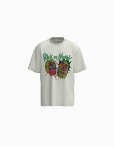 Bershka T-Shirt Rick & Morty Im Boxy Fit Mit Print Herren Xl Weiss