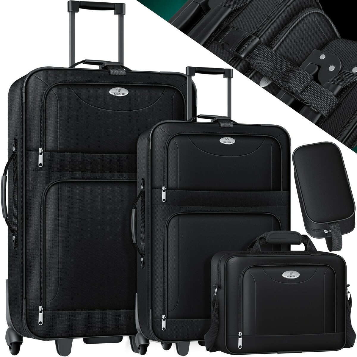 Bild 1 von KESSER® 4tlg Trolley Kofferset   Reisekoffer Set  mit Rollen   Komplettes Business 4er Set   S M L XL   Netzfach   Rollen   Teleskopgriff   Koffer Reisetaschen Stoffkoffer   Handgepäck