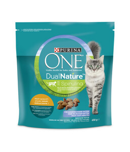 PURINA ONE® Trockenfutter für Katzen DualNature, Adult, Spirulina & Huhn, 650 g