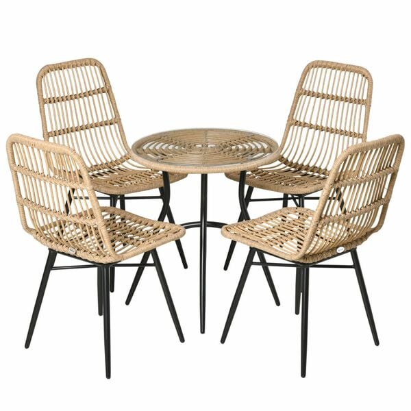 Bild 1 von Outsunny 5-tlg. Polyrattan Gartenmöbel Set Essgruppe Esstisch mit 4 Stühlen Gartensitzgruppe mit Bei