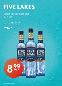FIVE LAKES Special Vodka aus Lettland
40 % Vol.