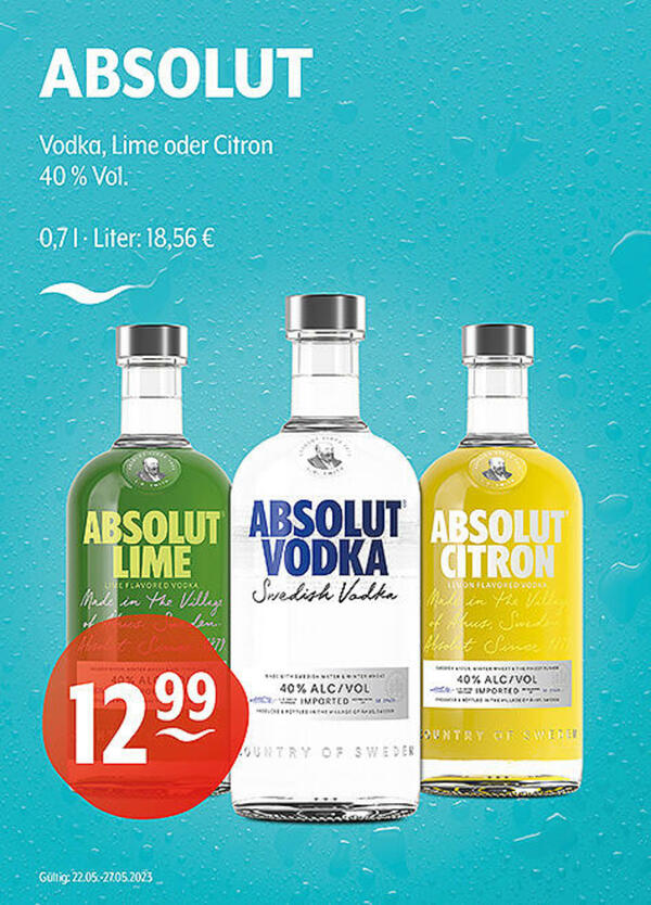 Bild 1 von ABSOLUT Vodka, Lime oder Citron
40 % Vol.