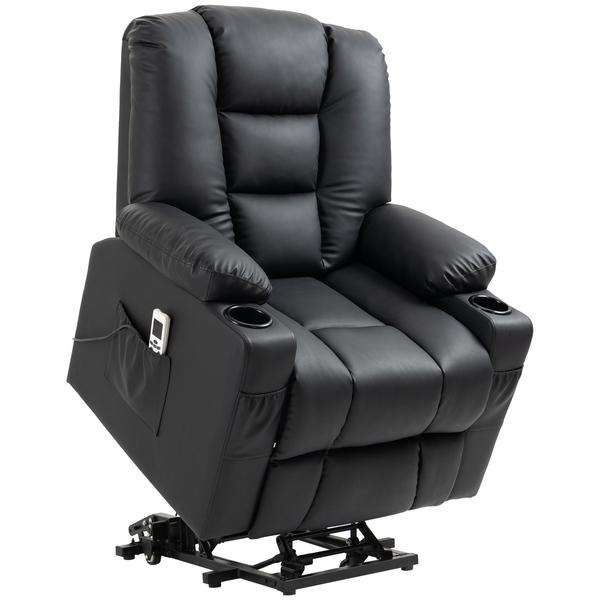 Bild 1 von HOMCOM Massagesessel, Relaxsessel mit Aufstehhilfe, TV Sessel mit USB-Anschluss, Fernsehsessel mit Liegefunktion, Rollen, Fernbedienung, Fußstütze, PVC, bis 150 kg, Schwarz