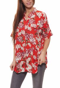 OUI Kurzarm-Bluse schicke Damen Oversized-Bluse mit Blumen-Print Rot