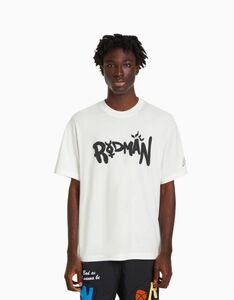 Bershka Kurzarm-T-Shirt Dennis Rodman X Bershka Im Boxy-Fit Mit Print Herren L Weiss