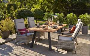 outdoor (Gartenmöbel Mit Flair) - Gartentisch, Gestell aus Edelstahl in schwarz, Tischplatte aus Teakholz