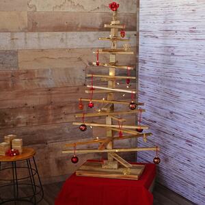 Deko-Weihnachtsbaum MCW-H77, 3D-Christbaum Weihnachtsdekoration, Shabby-Look Tannenholz verstellbar 130x82x82cm