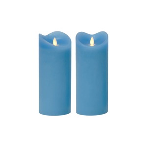 LED Kerze Echtwachskerze mit Timer Ø9,5cm Echtes Wachs 23cm Blau mit Flammen-Simulation