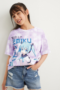 C&A Hatsune Miku-Kurzarmshirt-gemustert, Lila, Größe: 122-128