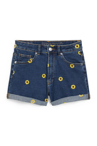C&A CLOCKHOUSE-Jeans-Shorts-geblümt, Blau, Größe: 44