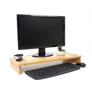 Monitorerhöhung MCW-E85, Monitorständer Tischorganizer Bildschirmerhöhung, Bambus 9x65x31cm