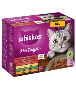 Whiskas® Nassfutter für Katzen Multipack Pure Delight Klassisches Ragout in Gelee, Adult, 12 x 85 g