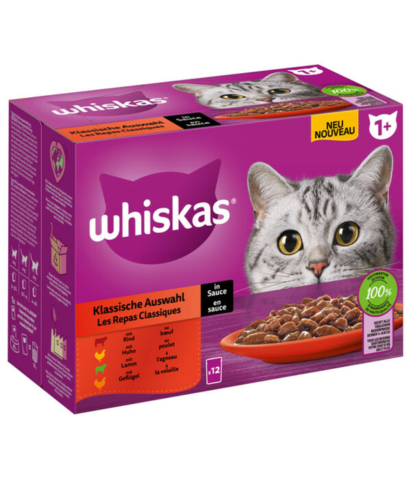 Bild 1 von Whiskas® Nassfutter für Katzen Multipack Klassische Auswahl in Sauce, Adult, 12 x 85 g