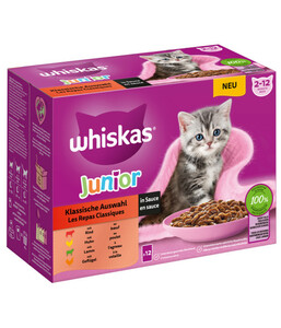 Whiskas® Nassfutter für Katzen Multipack Klassische Auswahl in Sauce, Junior, 12 x 85 g
