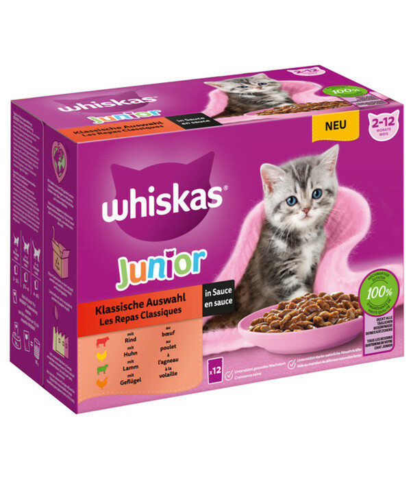 Bild 1 von Whiskas® Nassfutter für Katzen Multipack Klassische Auswahl in Sauce, Junior, 12 x 85 g