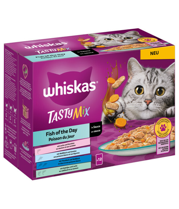 Bild 1 von Whiskas® Nassfutter für Katzen Multipack Tasty Mix Catch of the day in Sauce, Adult, 12 x 85 g