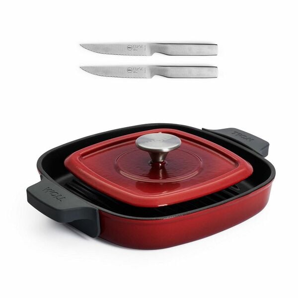 Bild 1 von WOLL® Cast Iron Steakpfanne, inkl. Steakpresse & 2-tlg. Steakmesser-Set, 4tlg.-Set, ofenfest