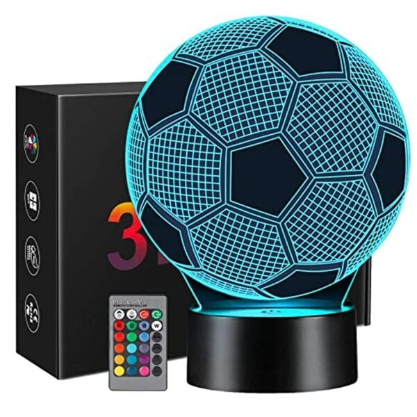 Bild 1 von Linkax 3D Kinder Nachtlicht Fußball Optische Täuschung Lampe Schreibtischlampe Tischlampe 16 Farbfernbedienung Fußball Geschenke für Jungs Fussbal Kinder Geschenk