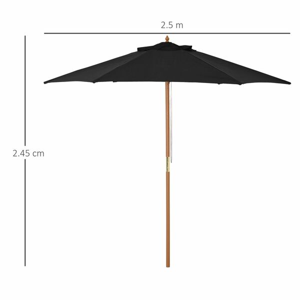 Bild 1 von Outsunny Sonnenschirm Bambus 180/㎡ Polyester Schwarz Ø2,5 x 2,3 m
