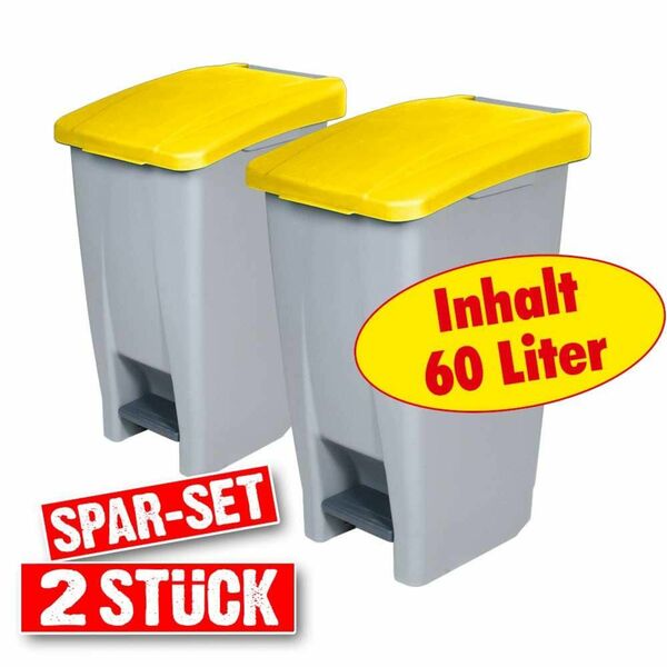 Bild 1 von BRB Tret-Abfallbehälter, gelb Spar-Set (2x 60 Liter)