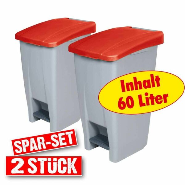 Bild 1 von BRB Tret-Abfallbehälter, rot Spar-Set (2x 60 Liter)
