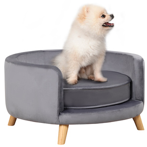 PawHut Pet Sofa for Medium Dogs, Elevated Dog Bed with Wooden Frame, Kitten Lounge for Easy Installtion, 68 x 68 x 35cm, Grey