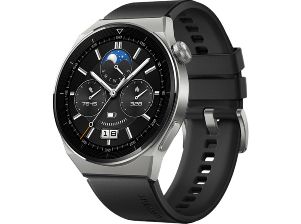 Bild 1 von HUAWEI Watch GT 3 Pro 46 mm Smartwatch Titanium Fluoroelastomer, 140-210 mm, Titanium/Black