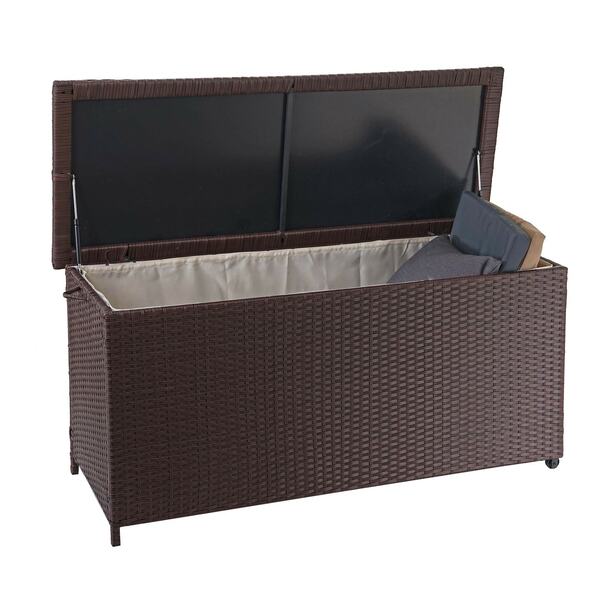 Bild 1 von Poly-Rattan Kissenbox MCW-D88, Gartentruhe Auflagenbox Truhe ~ Premium braun, 63x135x52cm 320l