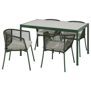 SEGERÖN  Tisch und 4 Armlehnstühle, für draußen dunkelgrün/Frösön/Duvholmen beige