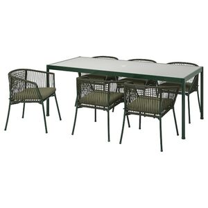 SEGERÖN  Tisch+6 Armlehnstühle/außen, dunkelgrün/Frösön/Duvholmen dunkles Beigegrün
