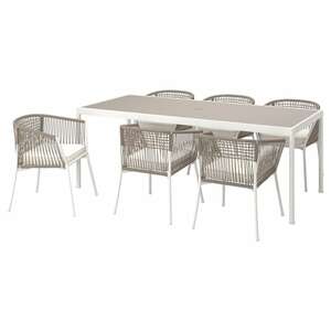 SEGERÖN  Tisch+6 Armlehnstühle/außen, weiß/beige/Järpön/Duvholmen weiß