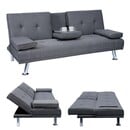 Bild 1 von 3er-Sofa MCW-F60, Couch Schlafsofa Gästebett, Tassenhalter verstellbar 97x166cm ~ Textil, dunkelgrau