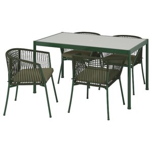 SEGERÖN  Tisch und 4 Armlehnstühle, für draußen dunkelgrün/Frösön/Duvholmen dunkles Beigegrün