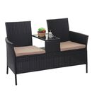 Bild 1 von Poly-Rattan Sitzbank mit Tisch MCW-E24, Gartenbank Sitzgruppe Gartensofa, 132cm ~ schwarz, Kissen creme